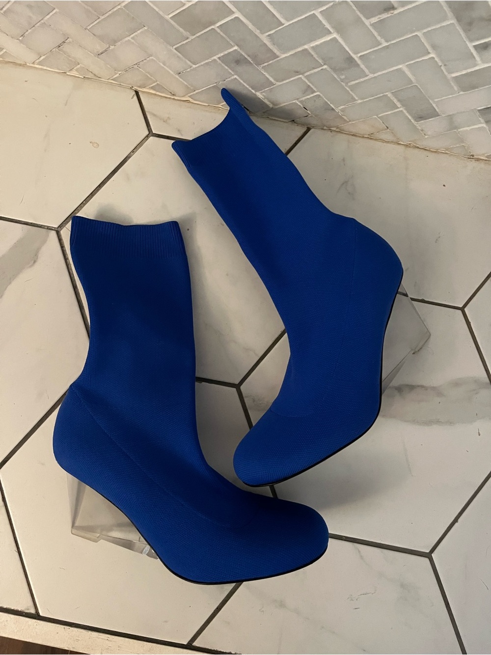 Alexander McQueen Cobalt Blue Stretch Sock Heeled Boots